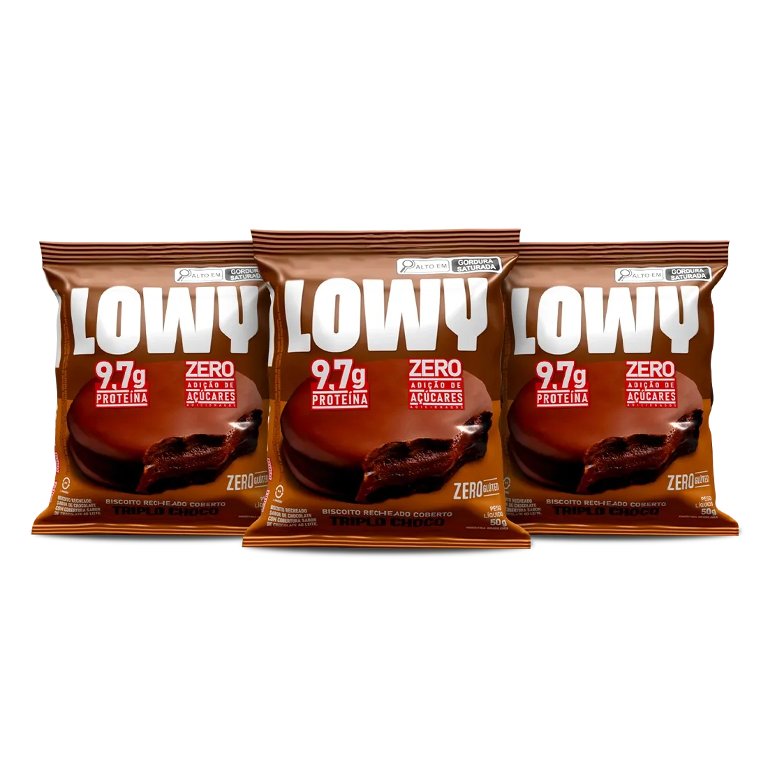 Combo Biscoito Recheado Coberto Triplo Choco Lowy - 03 unid 150g